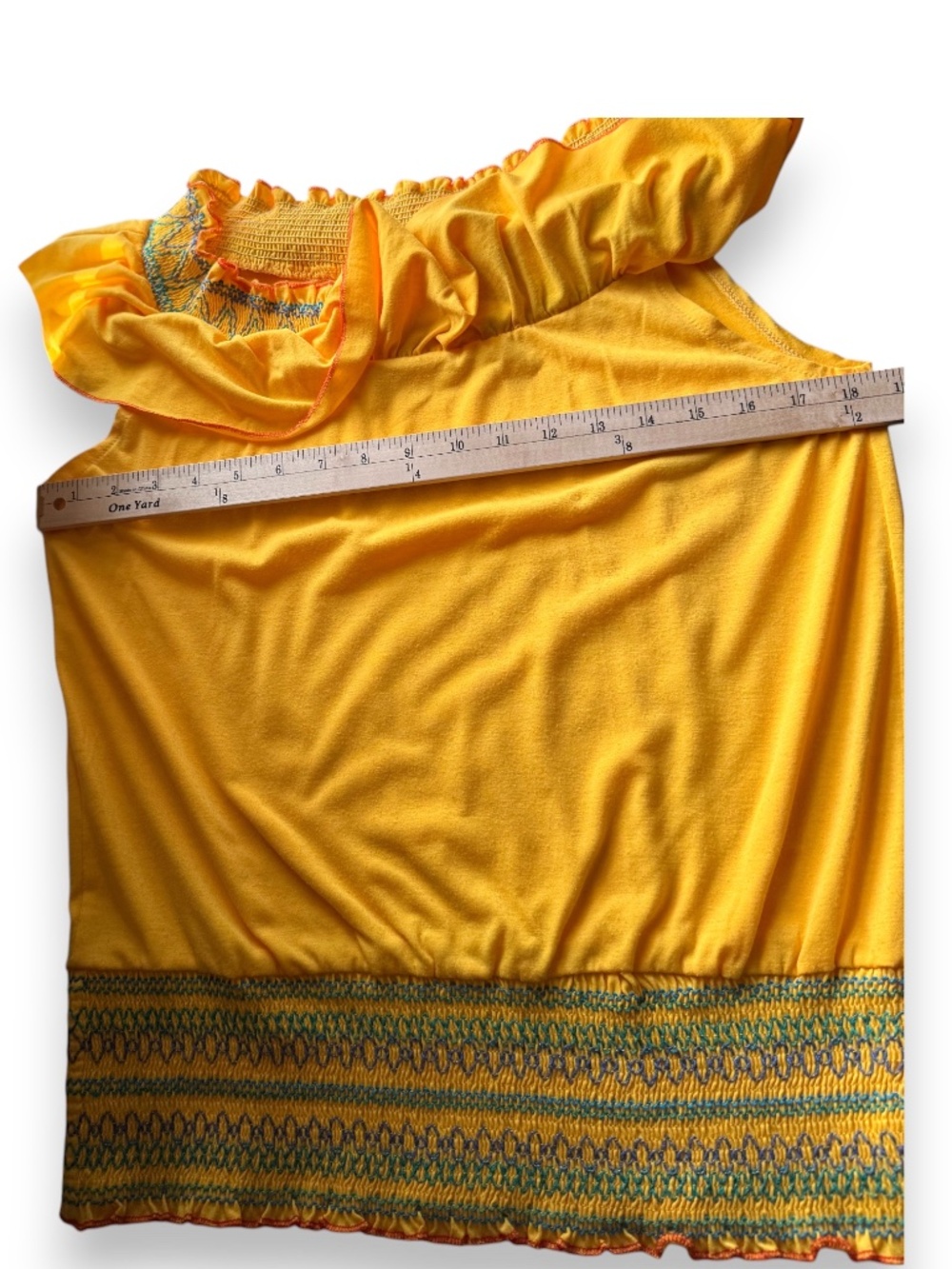 CHANCES R Yellow Off Shoulder Smocked Embroidered Top Size XL - Picture 6 of 6